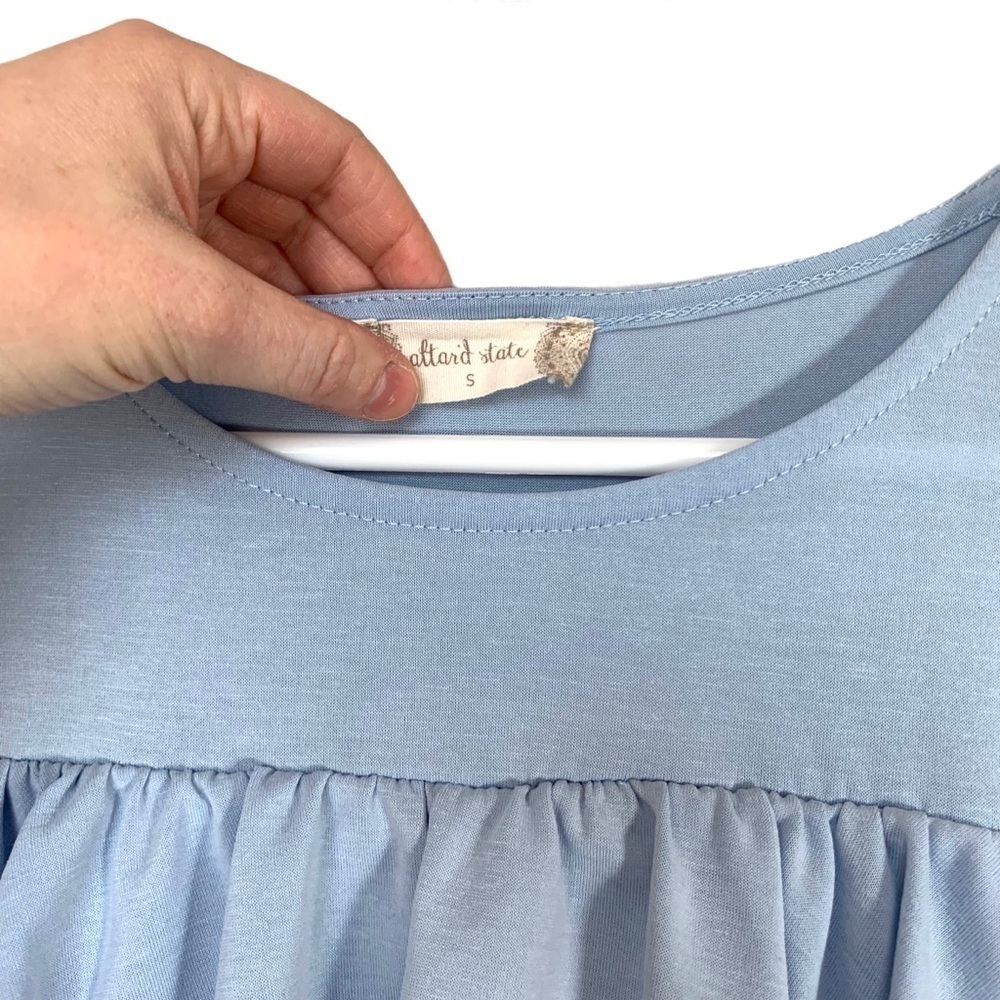 Altar’d State Solid Powder Blue Cold Shoulder Ruffled Shift Dress Small - Picture 6 of 15